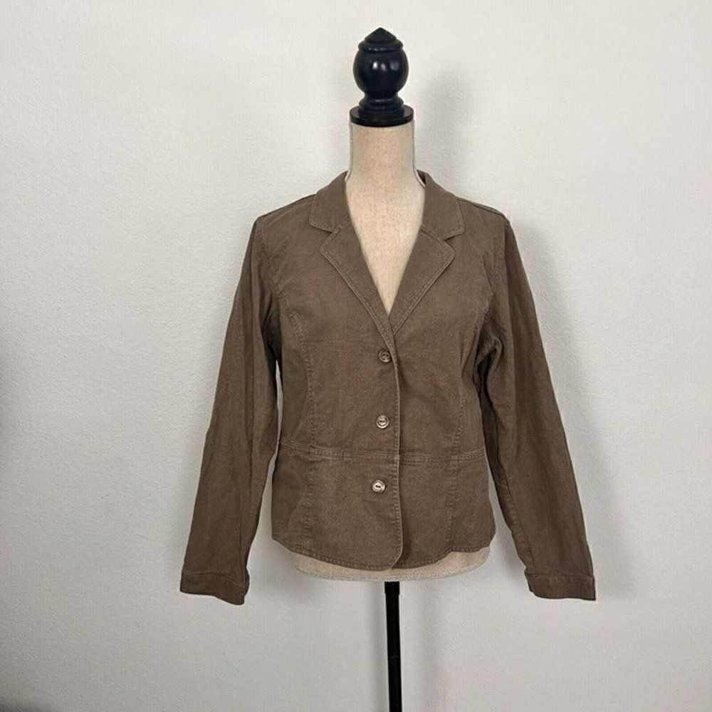 Christopher & Banks Brown Silver Metallic Speckled Linen Rayon Blazer Jacket XL